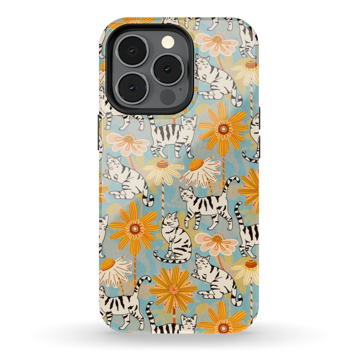 iPhone 13 pro StrongFit Daisy Cats - Baby Blue  by Tigatiga