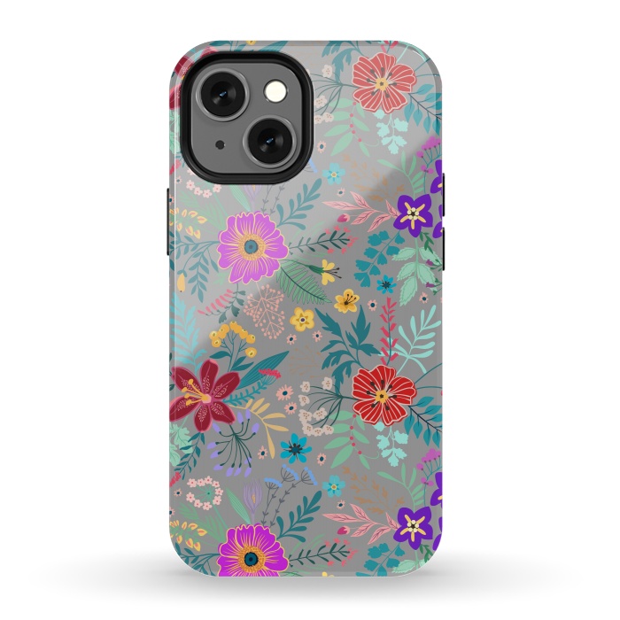 iPhone 13 mini StrongFit flower patterns on gray background by ArtsCase