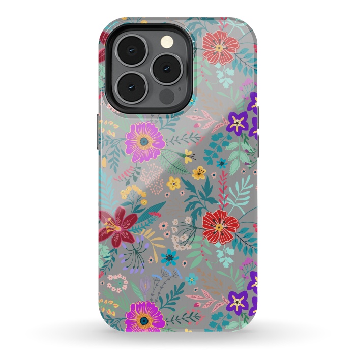 iPhone 13 pro StrongFit flower patterns on gray background by ArtsCase