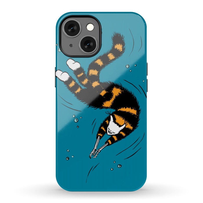 iPhone 13 StrongFit Funny Cat Creature With Skeleton Hands Swimming by Boriana Giormova