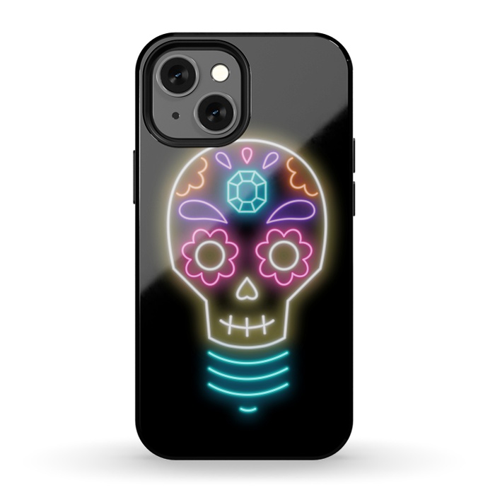 iPhone 13 mini StrongFit Neon sugar skull lightbulb by Laura Nagel