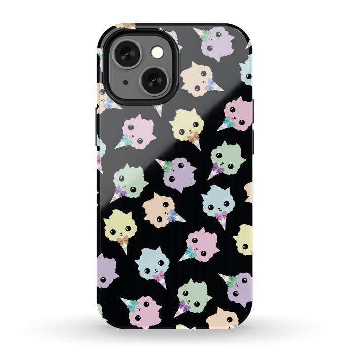 iPhone 13 mini StrongFit Cotton candy cat pattern by Laura Nagel