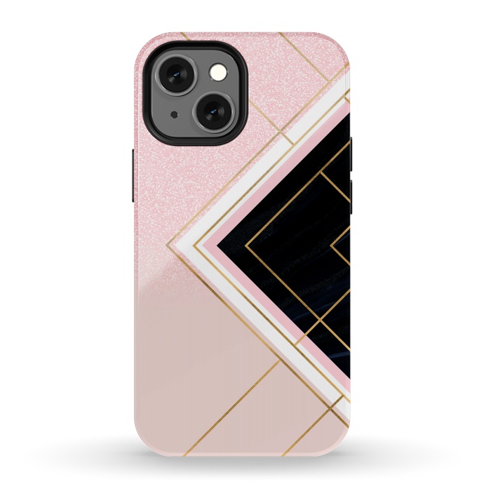 iPhone 13 mini StrongFit Modern Geometric Pink Gold Strokes Design by InovArts
