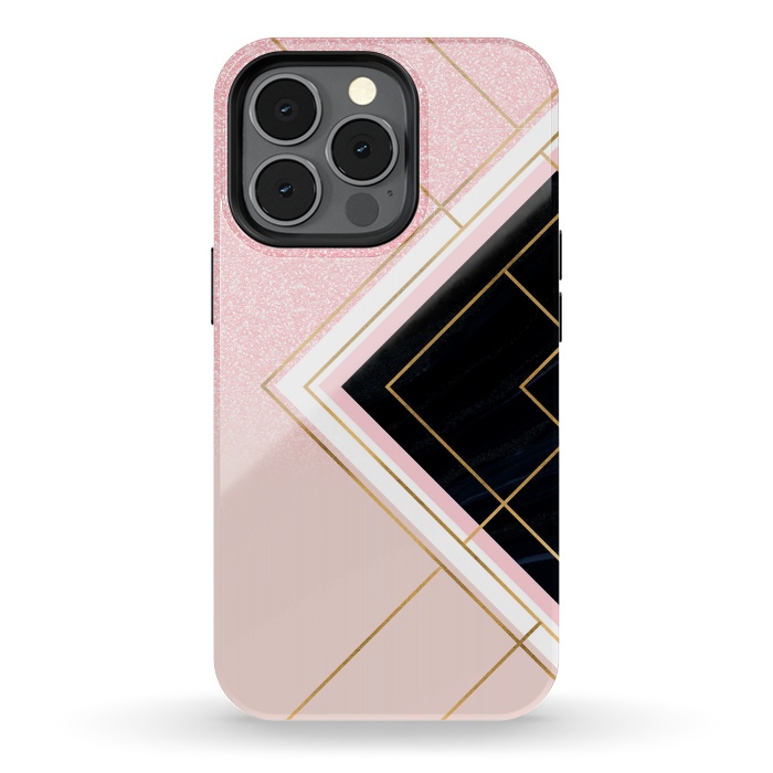 iPhone 13 pro StrongFit Modern Geometric Pink Gold Strokes Design by InovArts