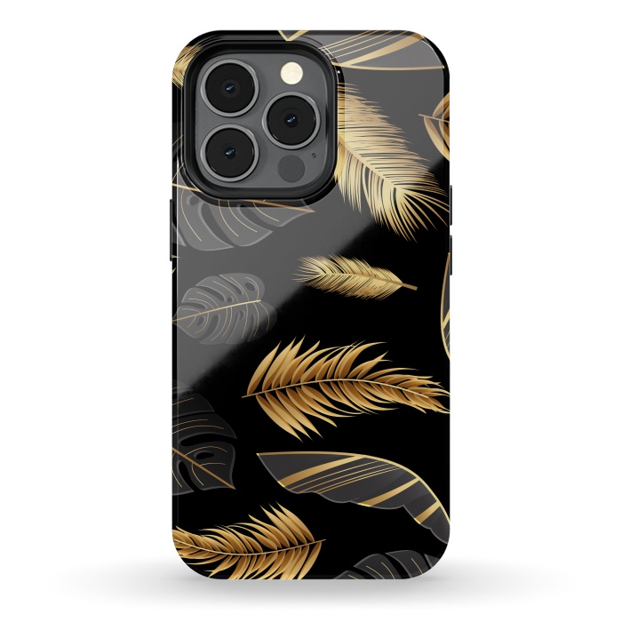 iPhone 13 pro StrongFit BLACK GOLDEN FEATHERS by MALLIKA