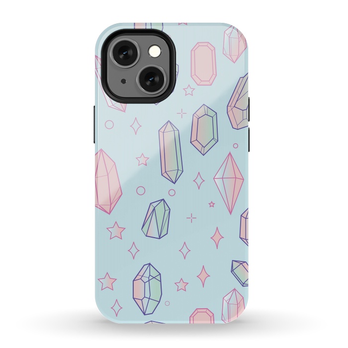 iPhone 13 mini StrongFit Pastel Crystal Paradise Blue & Pink by Luna Elizabeth Art