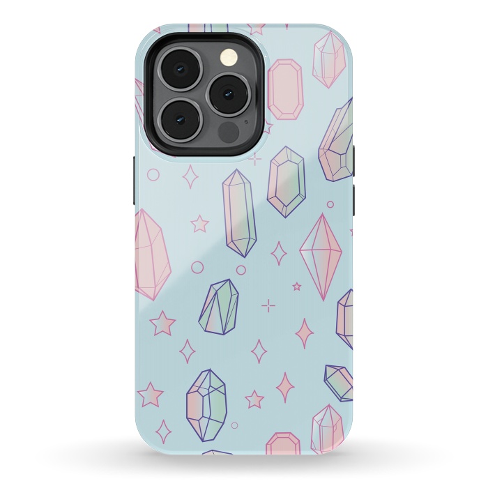iPhone 13 pro StrongFit Pastel Crystal Paradise Blue & Pink by Luna Elizabeth Art
