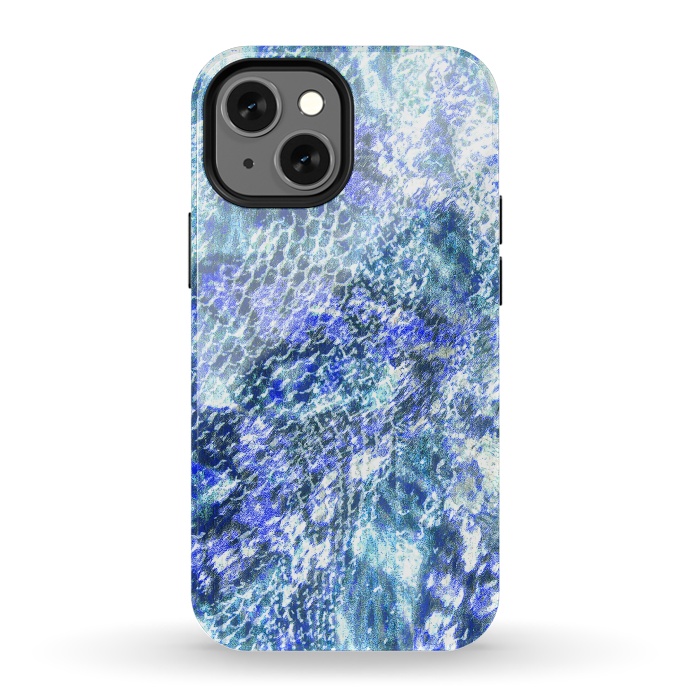 iPhone 13 mini StrongFit Blue watercolor snake skin pattern by Oana 