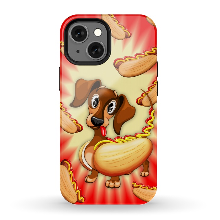 iPhone 13 mini StrongFit Dachshund Hot Dog Cute and Funny Character by BluedarkArt