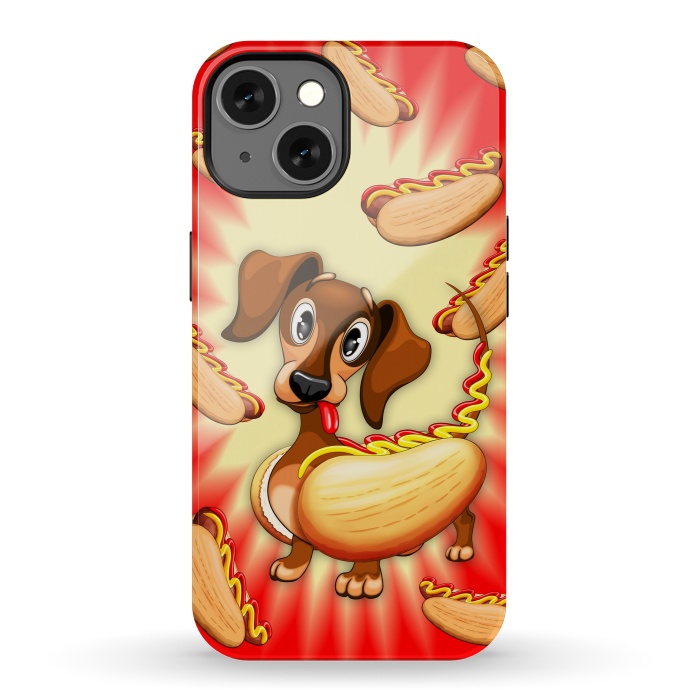 iPhone 13 StrongFit Dachshund Hot Dog Cute and Funny Character by BluedarkArt