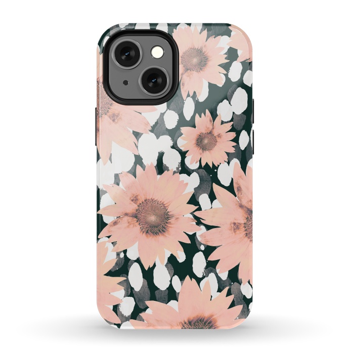 iPhone 13 mini StrongFit Pink flower petals and paint dots by Oana 