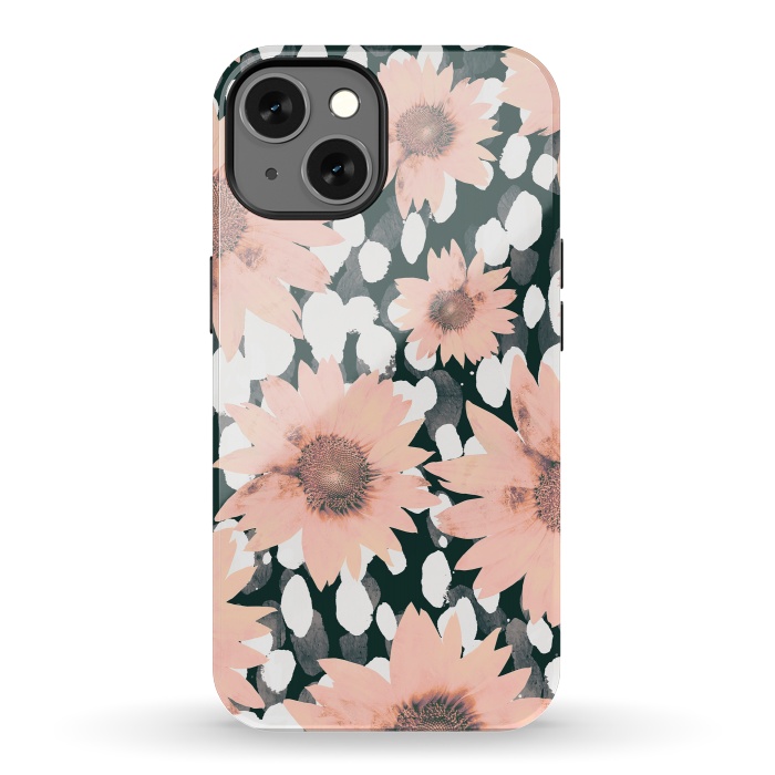 iPhone 13 StrongFit Pink flower petals and paint dots by Oana 