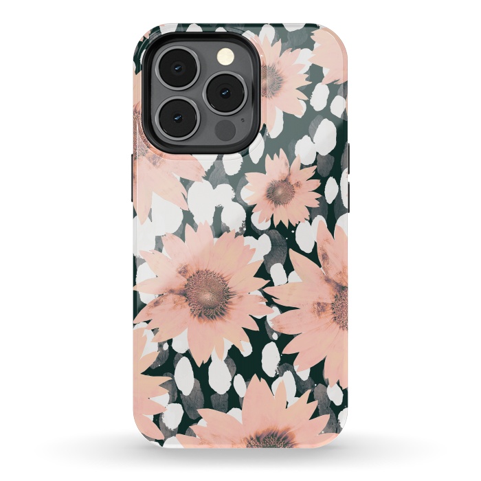 iPhone 13 pro StrongFit Pink flower petals and paint dots by Oana 