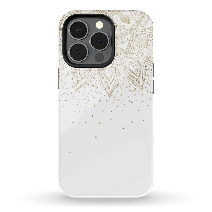 iPhone 13 pro StrongFit Elegant Gold Mandala Confetti Design by InovArts