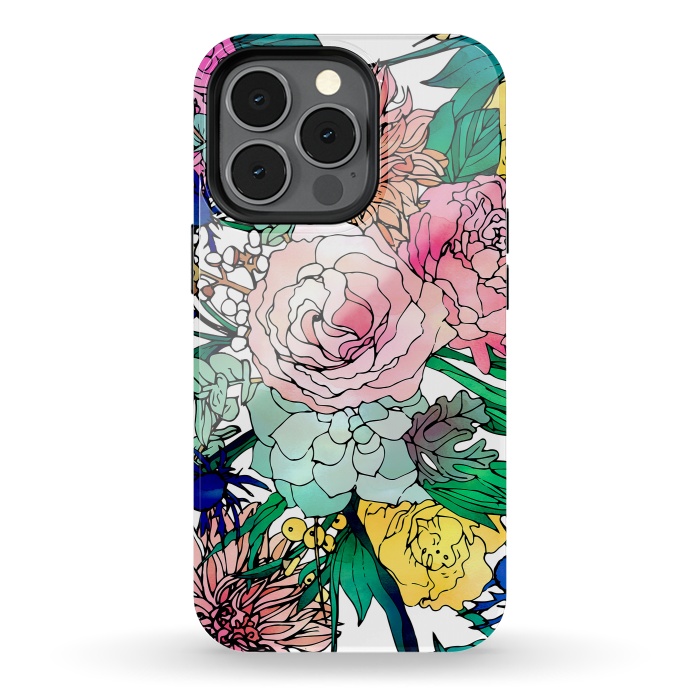 iPhone 13 pro StrongFit Stylish Colorful Watercolor Floral Pattern by InovArts