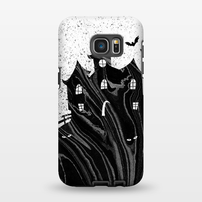Galaxy S7 EDGE StrongFit Halloween haunted house - black and white splatter and brushstrokes by Oana 