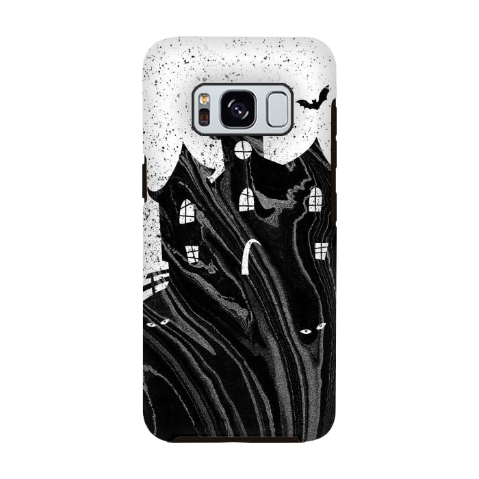 Galaxy S8 StrongFit Halloween haunted house - black and white splatter and brushstrokes by Oana 