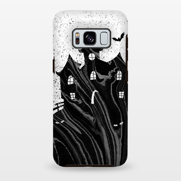 Galaxy S8 plus StrongFit Halloween haunted house - black and white splatter and brushstrokes by Oana 