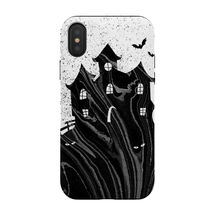 iPhone Xs / X StrongFit Halloween haunted house - black and white splatter and brushstrokes by Oana 