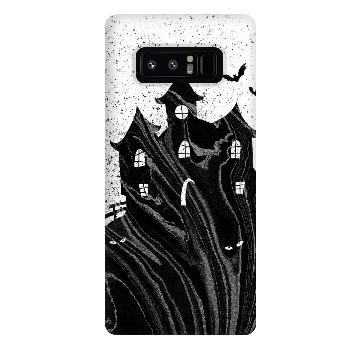 Galaxy Note 8 StrongFit Halloween haunted house - black and white splatter and brushstrokes by Oana 