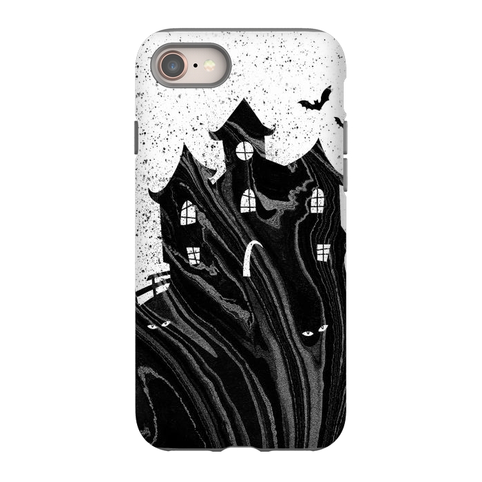 iPhone 8 StrongFit Halloween haunted house - black and white splatter and brushstrokes by Oana 