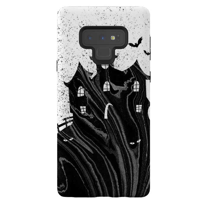 Galaxy Note 9 StrongFit Halloween haunted house - black and white splatter and brushstrokes by Oana 