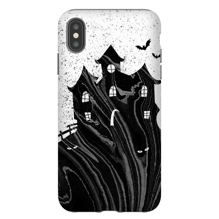 iPhone Xs Max StrongFit Halloween haunted house - black and white splatter and brushstrokes by Oana 