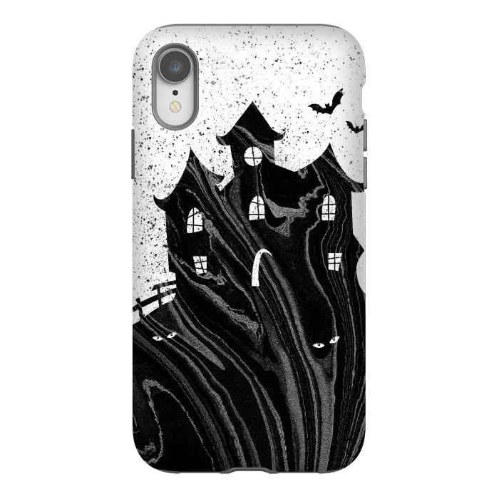 iPhone Xr StrongFit Halloween haunted house - black and white splatter and brushstrokes by Oana 