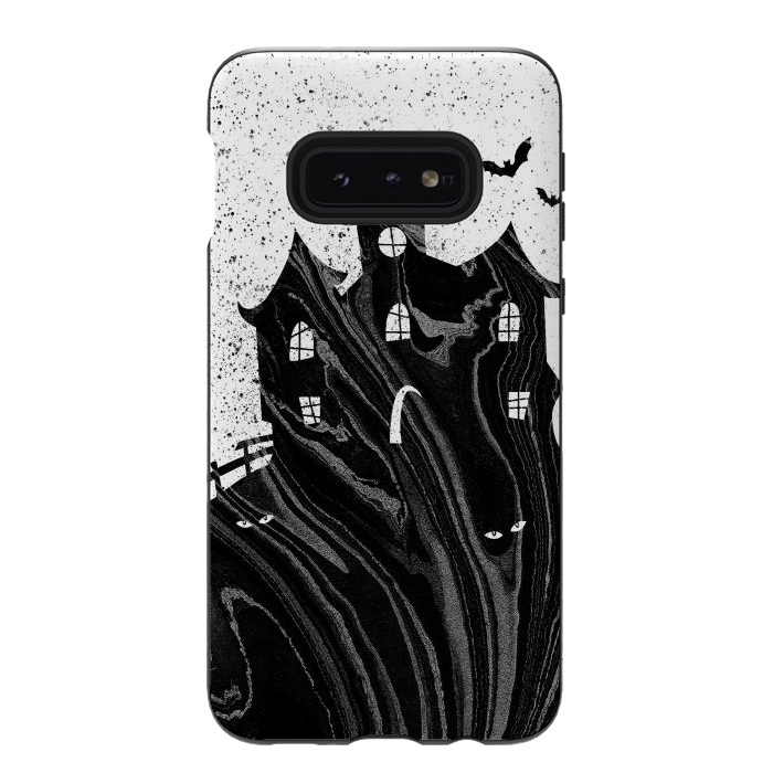 Galaxy S10e StrongFit Halloween haunted house - black and white splatter and brushstrokes by Oana 