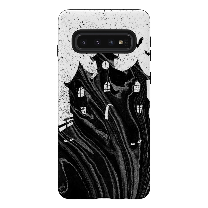Galaxy S10 StrongFit Halloween haunted house - black and white splatter and brushstrokes by Oana 