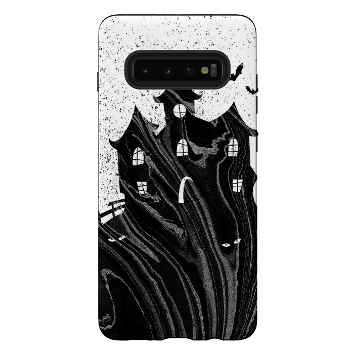 Galaxy S10 plus StrongFit Halloween haunted house - black and white splatter and brushstrokes by Oana 