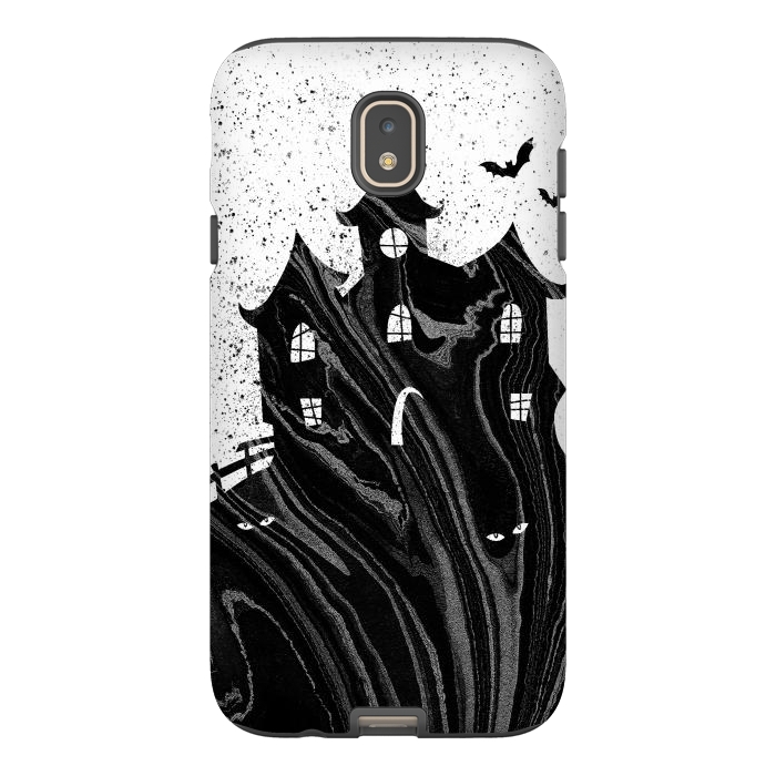 Galaxy J7 StrongFit Halloween haunted house - black and white splatter and brushstrokes by Oana 