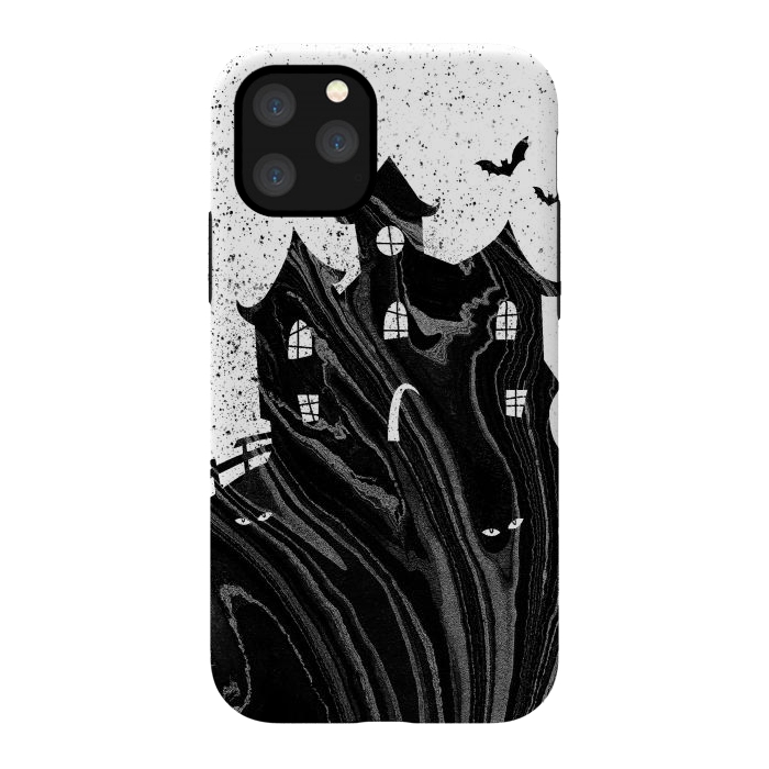 iPhone 11 Pro StrongFit Halloween haunted house - black and white splatter and brushstrokes by Oana 