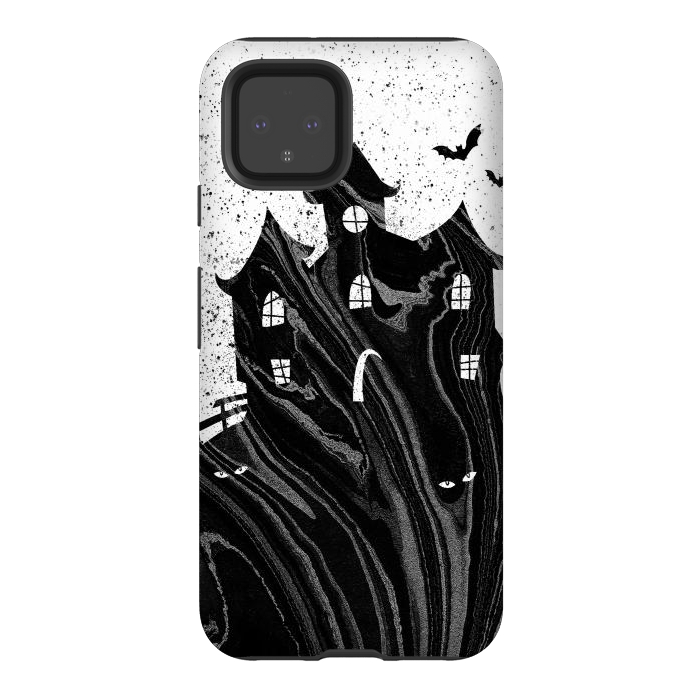 Pixel 4 StrongFit Halloween haunted house - black and white splatter and brushstrokes by Oana 