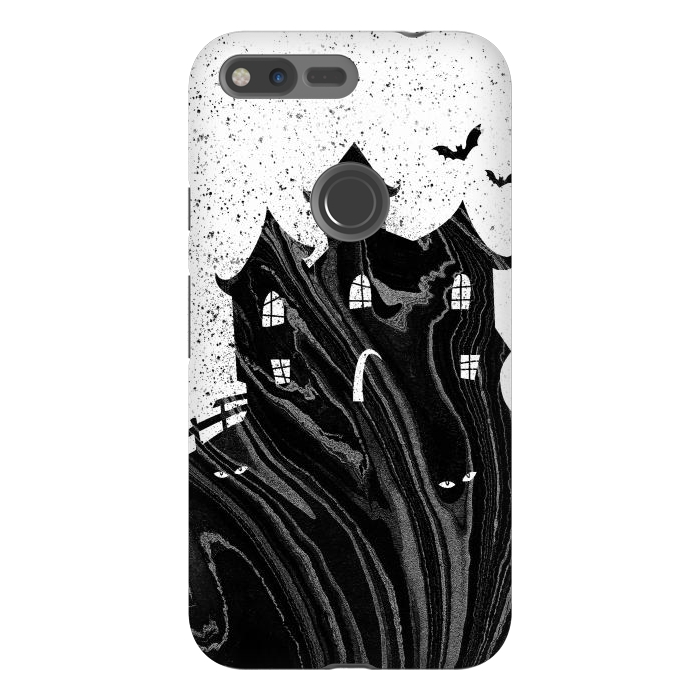 Pixel XL StrongFit Halloween haunted house - black and white splatter and brushstrokes by Oana 