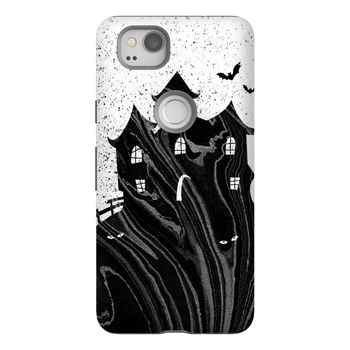 Pixel 2 StrongFit Halloween haunted house - black and white splatter and brushstrokes by Oana 