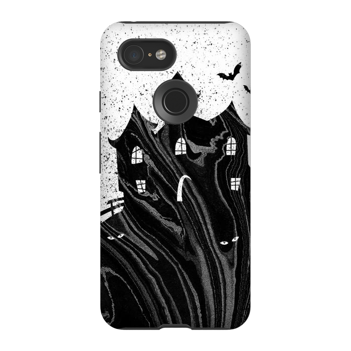 Pixel 3 StrongFit Halloween haunted house - black and white splatter and brushstrokes by Oana 
