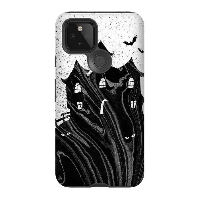 Pixel 5 StrongFit Halloween haunted house - black and white splatter and brushstrokes by Oana 