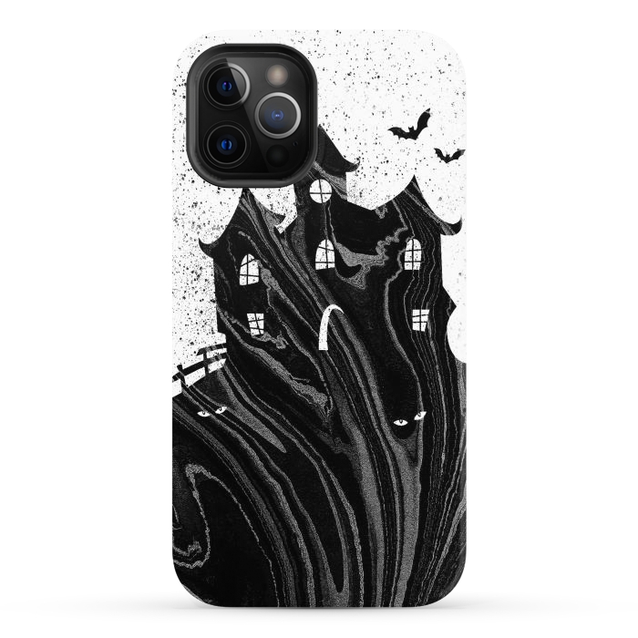 iPhone 12 Pro Max StrongFit Halloween haunted house - black and white splatter and brushstrokes by Oana 