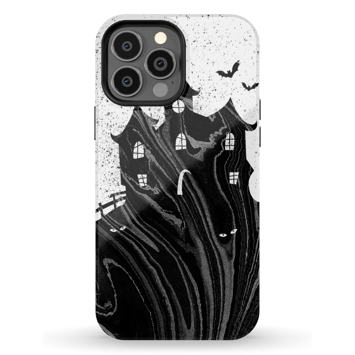 iPhone 13 Pro Max StrongFit Halloween haunted house - black and white splatter and brushstrokes by Oana 