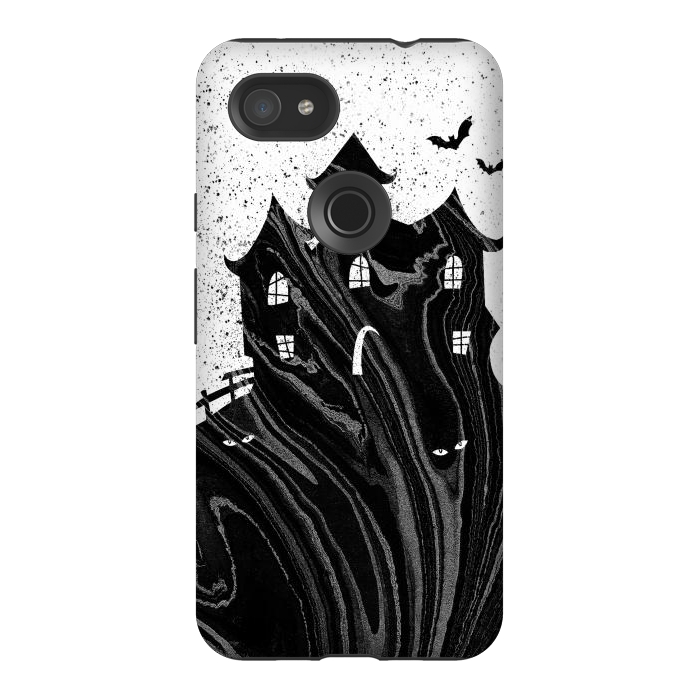 Pixel 3AXL StrongFit Halloween haunted house - black and white splatter and brushstrokes by Oana 
