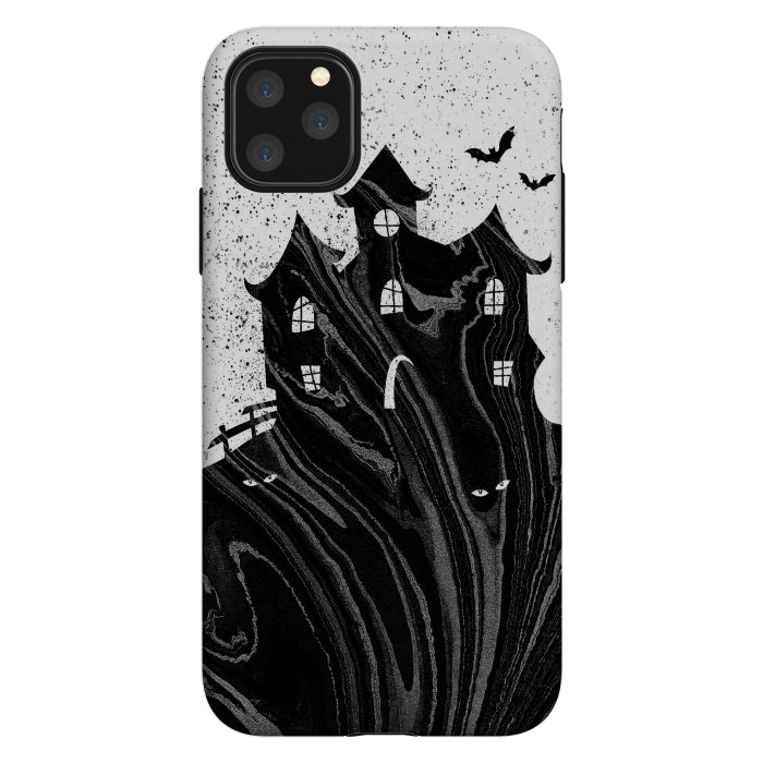 iPhone 11 Pro Max StrongFit Halloween haunted house - black and white splatter and brushstrokes by Oana 