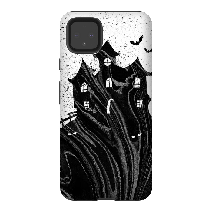 Pixel 4XL StrongFit Halloween haunted house - black and white splatter and brushstrokes by Oana 