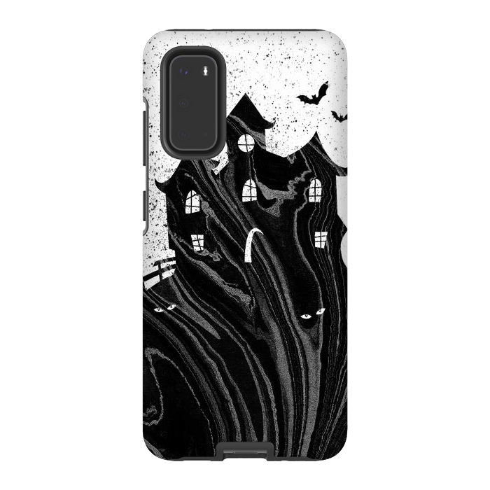 Galaxy S20 StrongFit Halloween haunted house - black and white splatter and brushstrokes by Oana 