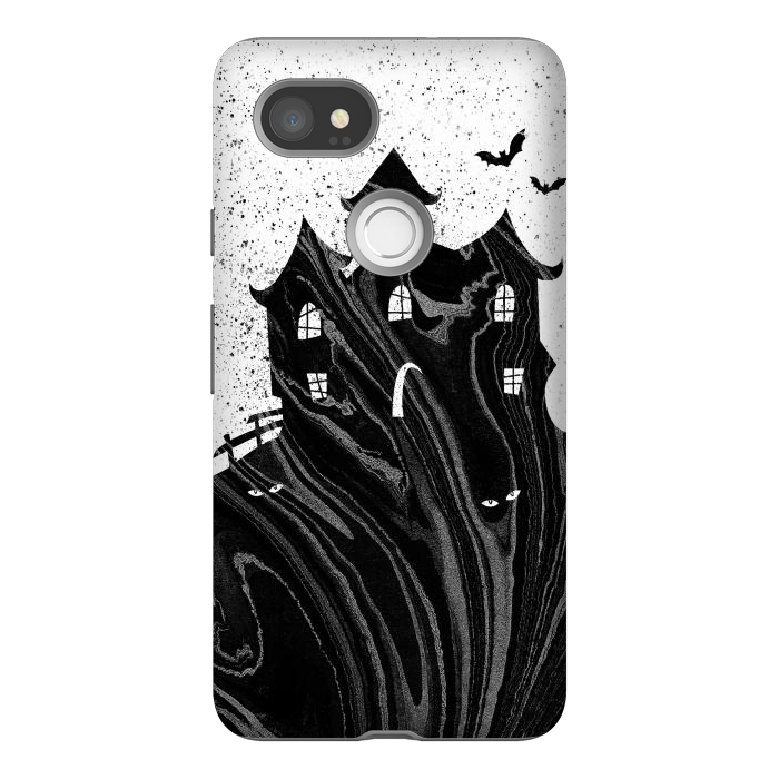 Pixel 2XL StrongFit Halloween haunted house - black and white splatter and brushstrokes by Oana 