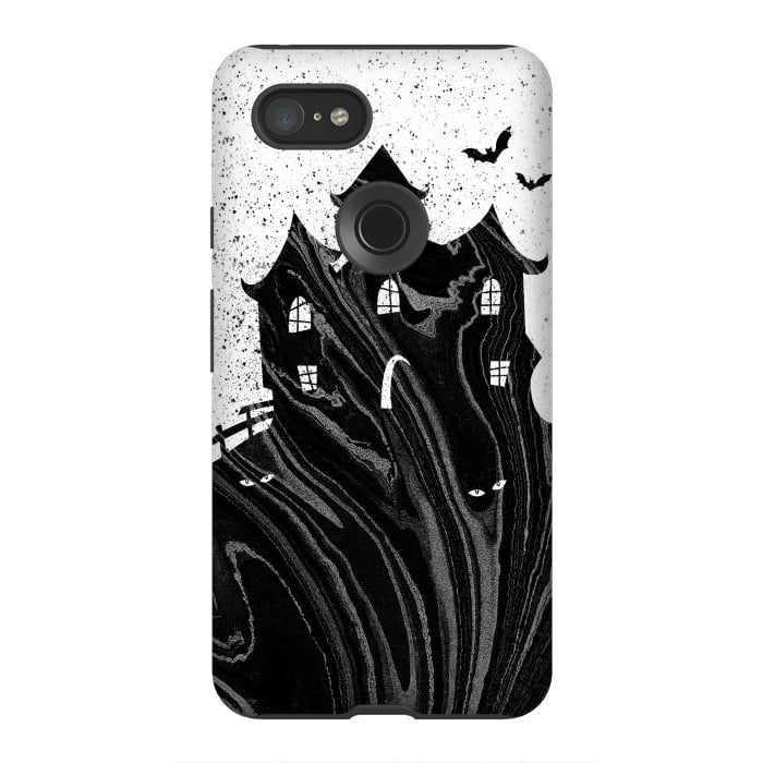 Pixel 3XL StrongFit Halloween haunted house - black and white splatter and brushstrokes by Oana 
