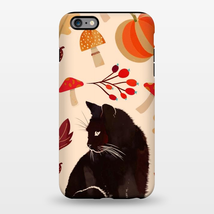 iPhone 6/6s plus StrongFit Black cat and autumn woodland pattern - leaves, mushroom, pumpkin by Oana 