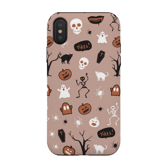 iPhone Xs / X StrongFit Halloween monsters pattern - skeletons, pumpkins, ghosts, cats, spiders by Oana 