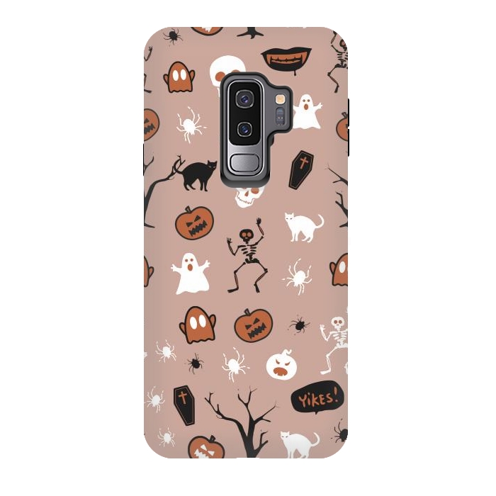 Galaxy S9 plus StrongFit Halloween monsters pattern - skeletons, pumpkins, ghosts, cats, spiders by Oana 