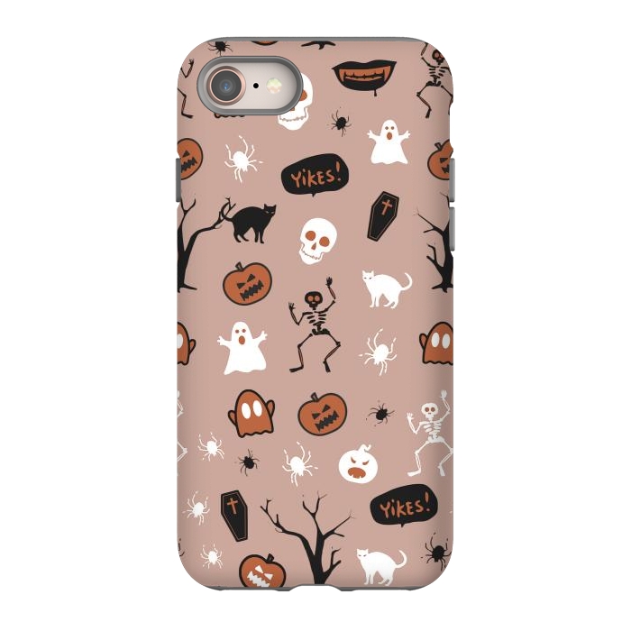 iPhone 8 StrongFit Halloween monsters pattern - skeletons, pumpkins, ghosts, cats, spiders by Oana 